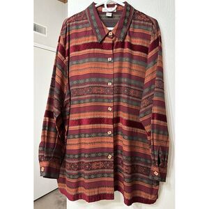 Judith Hart Vintage Southwestern Button Up Shirt Red Orange Striped Tapestry 22W